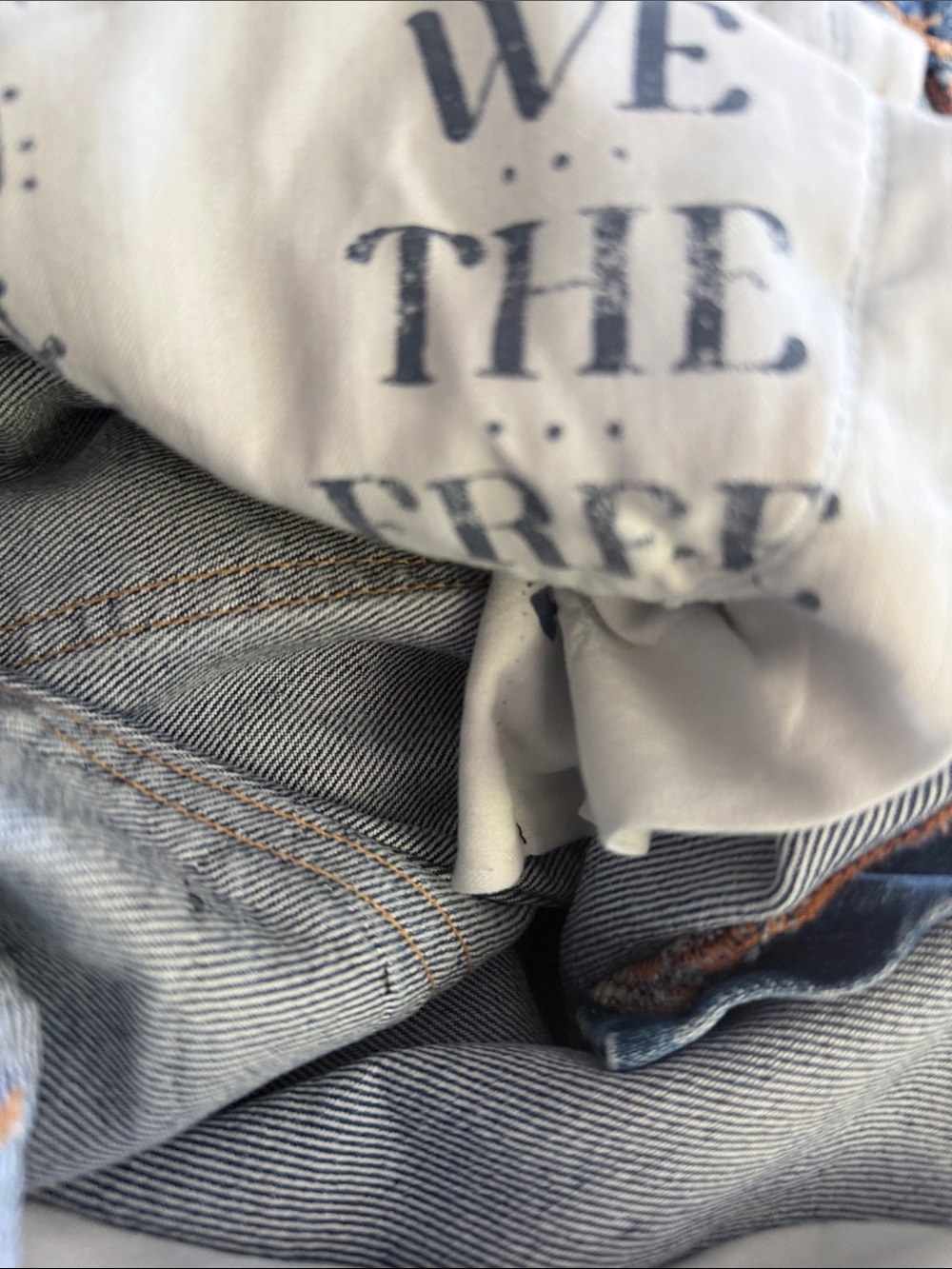 We The Free Light Blue Wide-Leg Jeans with Dark Blue Heart Patches - Picture 11 of 13